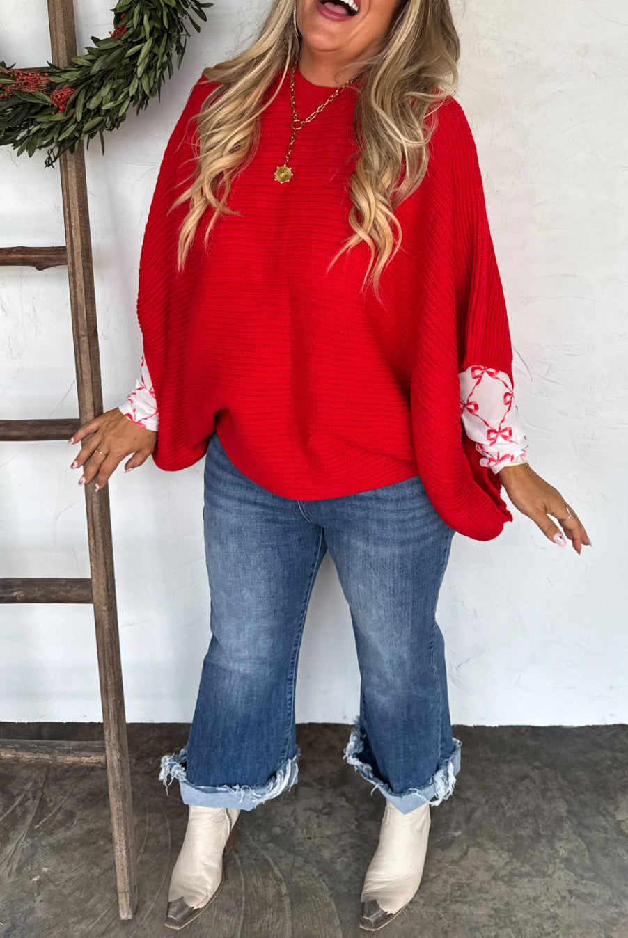 Red CHRISTMAS MEG PULLOVER PONCHO
