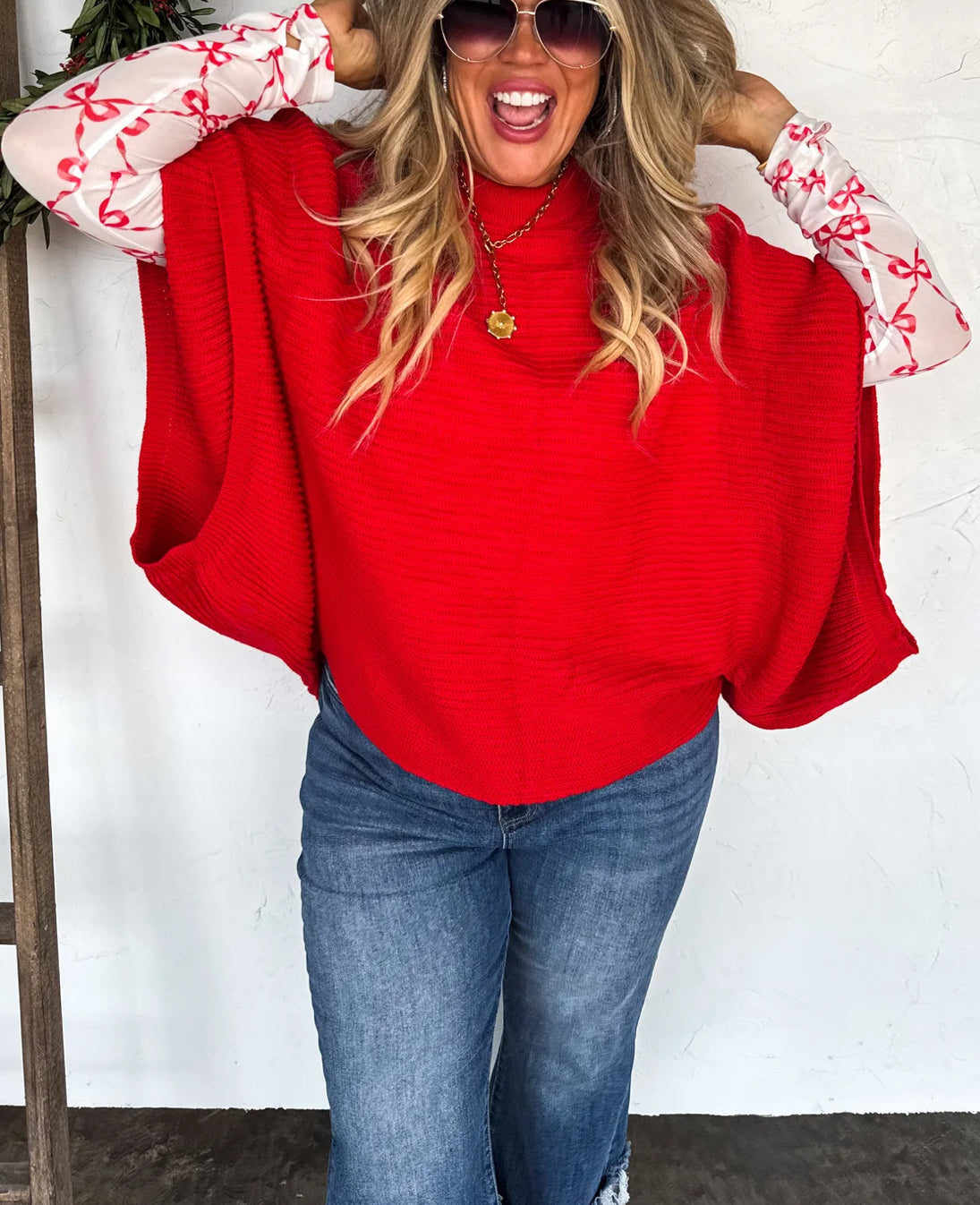 Red CHRISTMAS MEG PULLOVER PONCHO