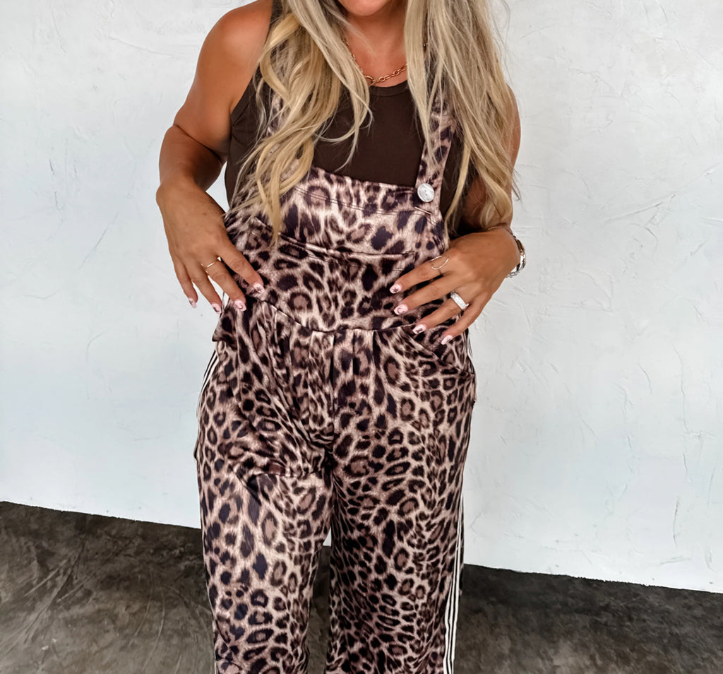 KARLI SILKY CHEETAH OVERALLS