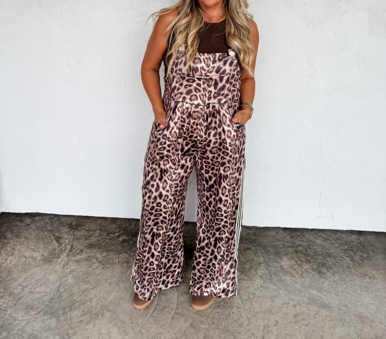 KARLI SILKY CHEETAH OVERALLS