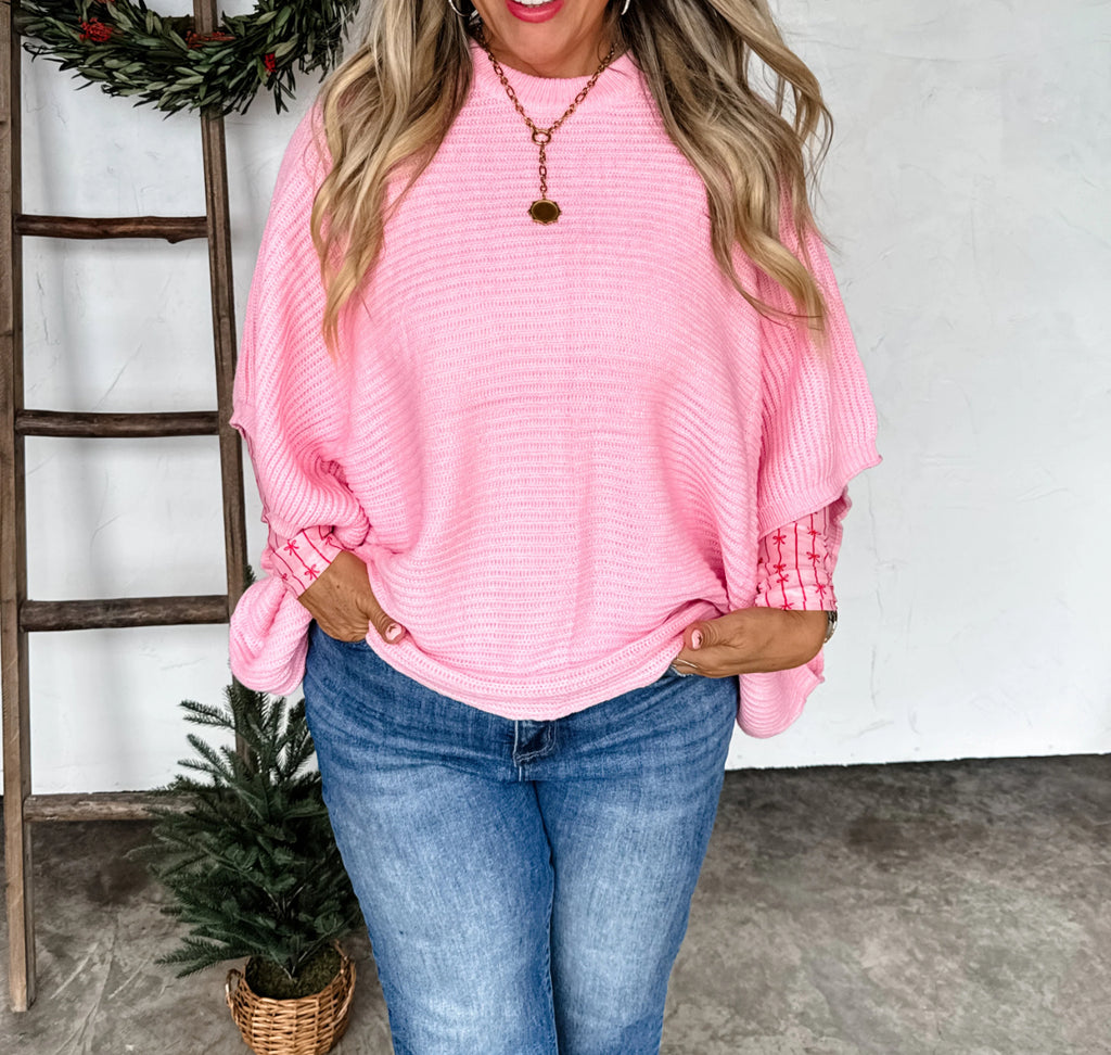 Pink CHRISTMAS MEG PULLOVER PONCHO