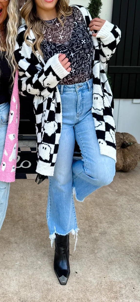 BLACK & WHITE CHECKER HALLOWEEN CLOUD CARDIGAN