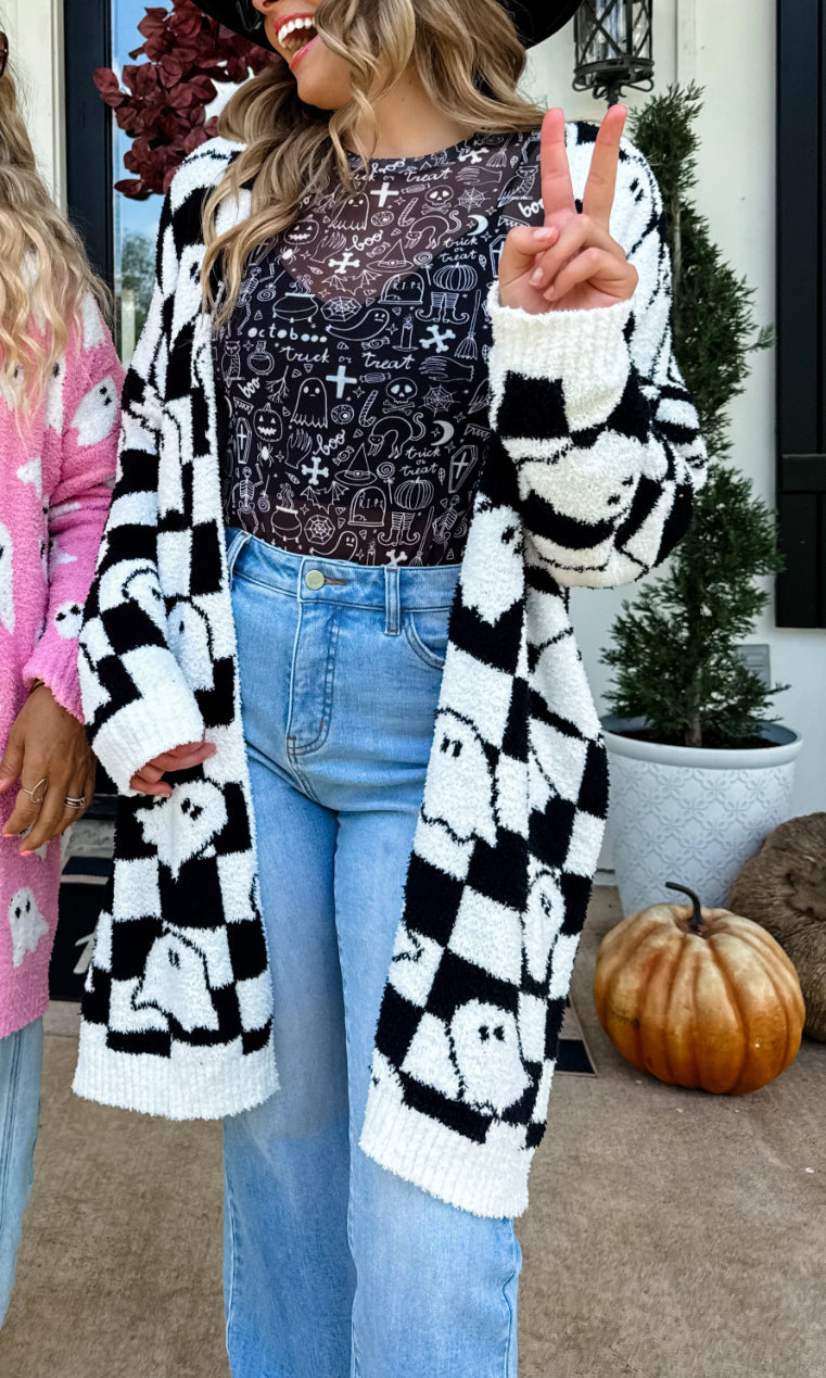 BLACK & WHITE CHECKER HALLOWEEN CLOUD CARDIGAN