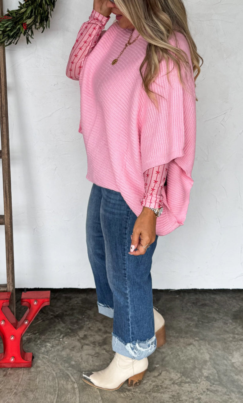 Pink CHRISTMAS MEG PULLOVER PONCHO