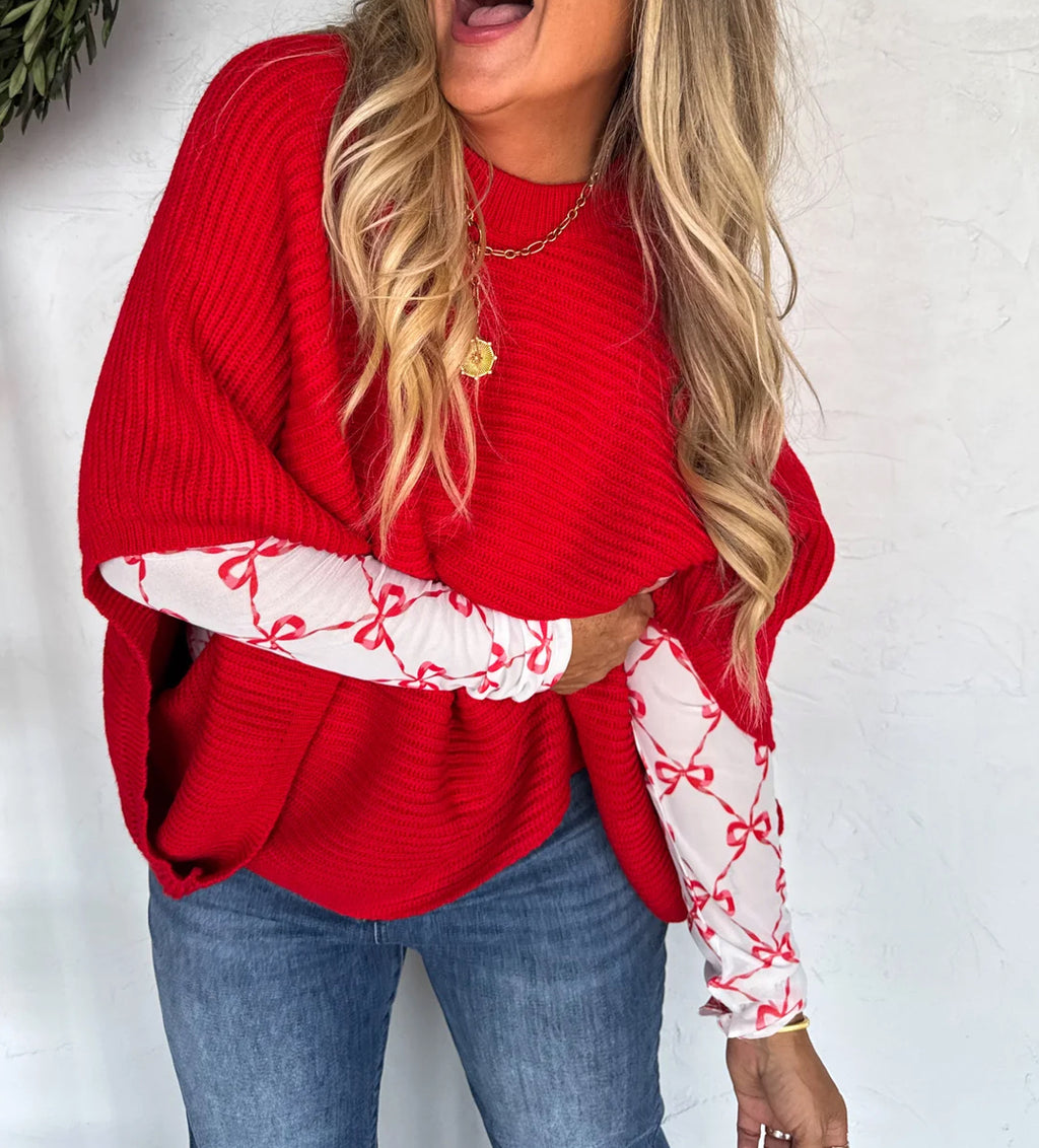 Red CHRISTMAS MEG PULLOVER PONCHO